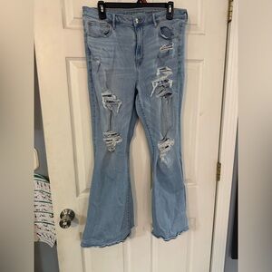 American Eagle Outfitters Light Blue Distressed Flare Jeans